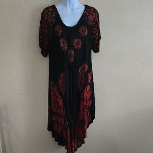 Elegant Asymmetrical Black and Red Floral Dress